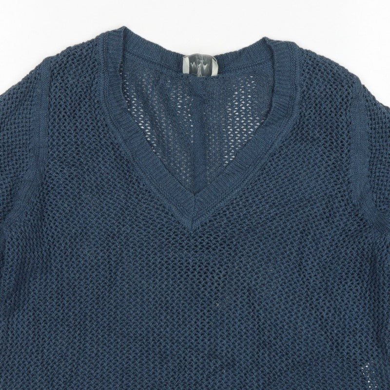 WRAP London Women’s Blue UK 10 Organic Cotton V-Neck Knit Jumper
