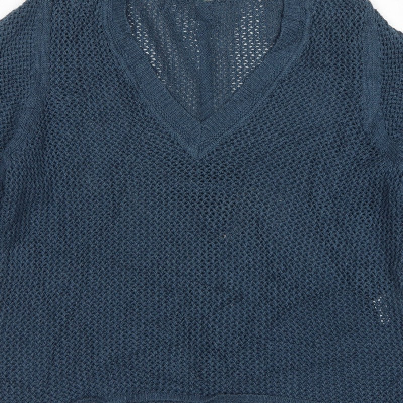 WRAP London Women’s Blue UK 10 Organic Cotton V-Neck Knit Jumper