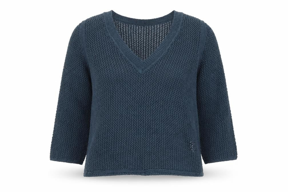 WRAP London Women’s Blue UK 10 Organic Cotton V-Neck Knit Jumper