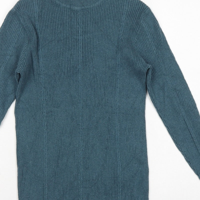 FatFace Women Green Rib Knit Roll Neck Pullover Jumper UK 12