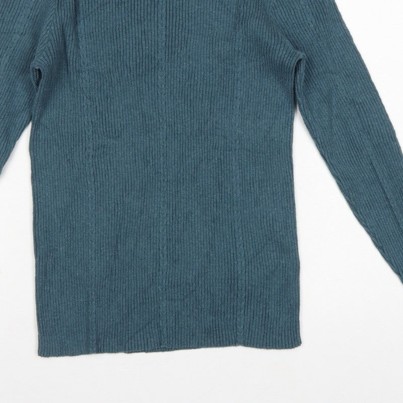FatFace Women Green Rib Knit Roll Neck Pullover Jumper UK 12