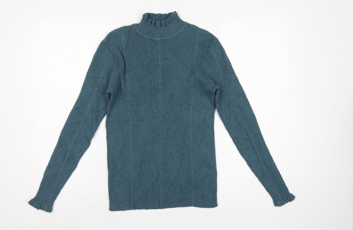FatFace Women Green Rib Knit Roll Neck Pullover Jumper UK 12