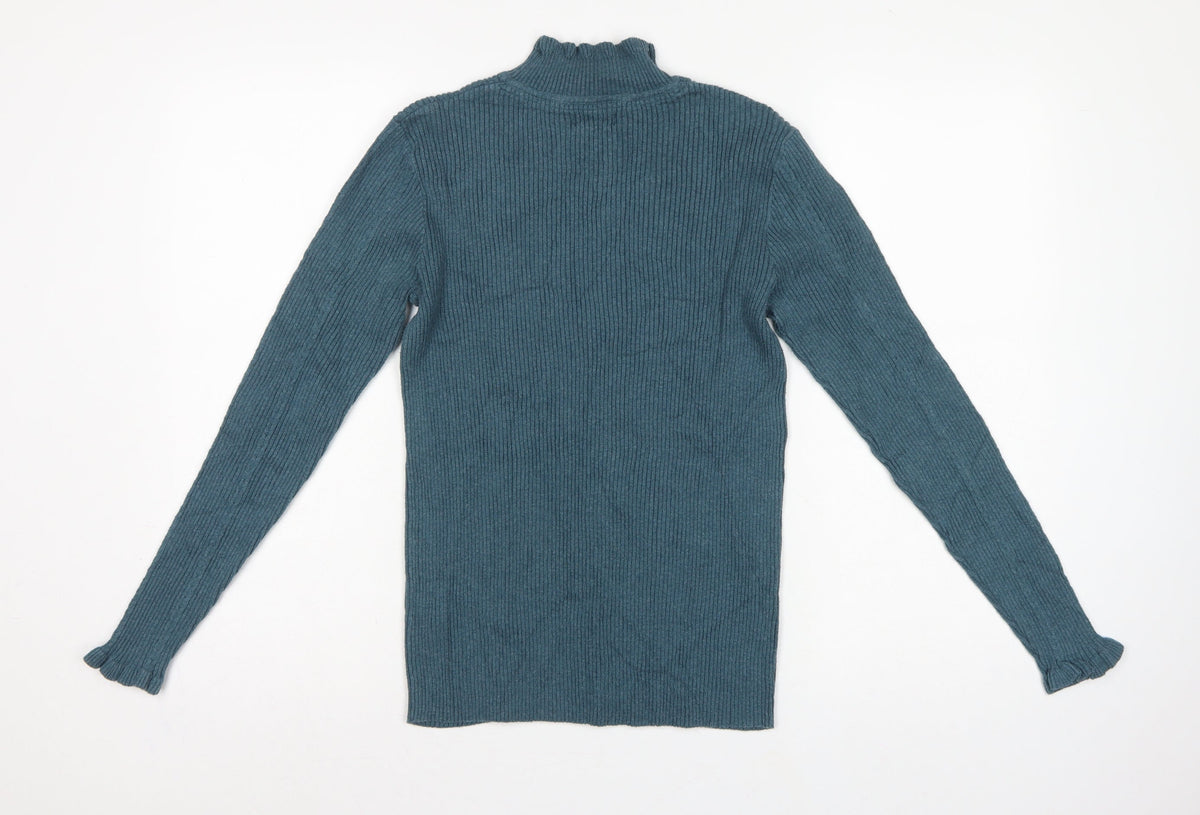 FatFace Women Green Rib Knit Roll Neck Pullover Jumper UK 12