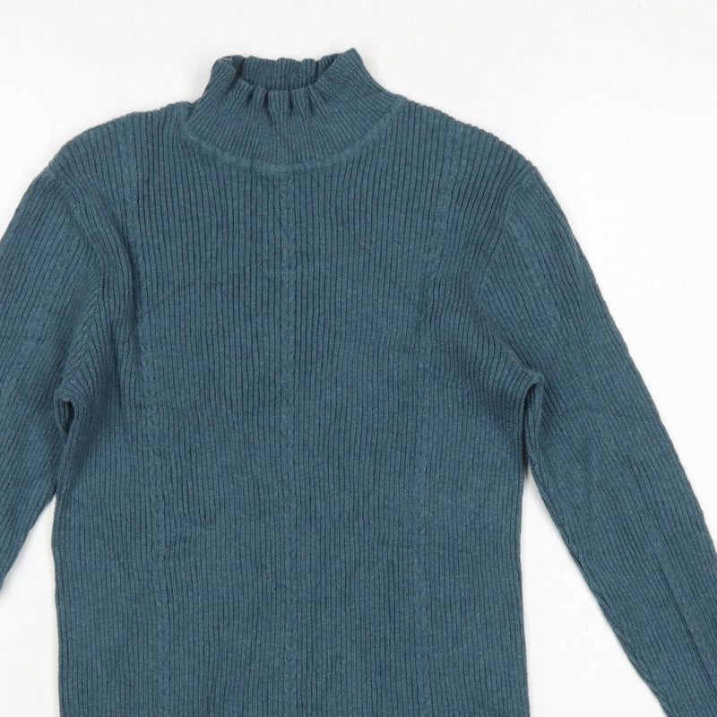 FatFace Women Green Rib Knit Roll Neck Pullover Jumper UK 12