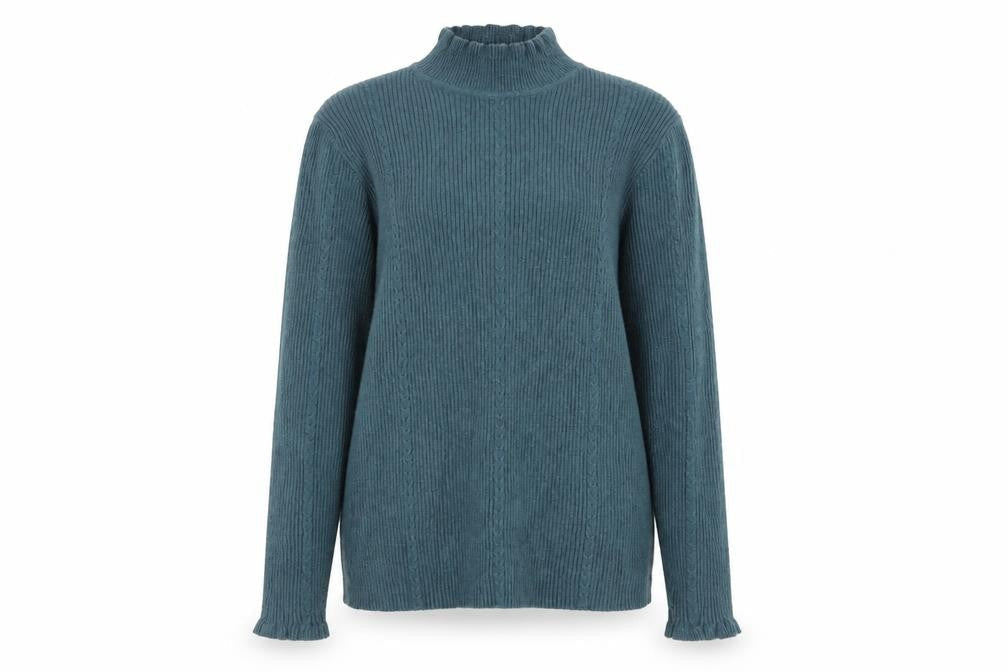 FatFace Women Green Rib Knit Roll Neck Pullover Jumper UK 12