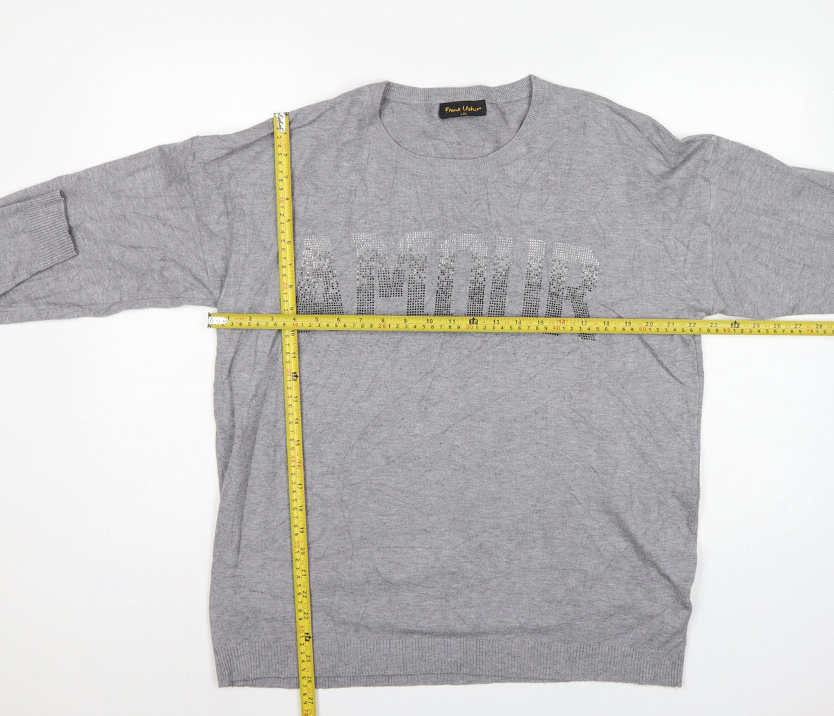 Frank Usher Women Grey XL Attitude Rhinestone Knit Pullover Jumper