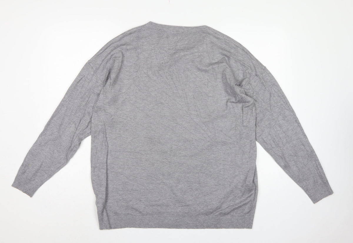 Frank Usher Women Grey XL Attitude Rhinestone Knit Pullover Jumper