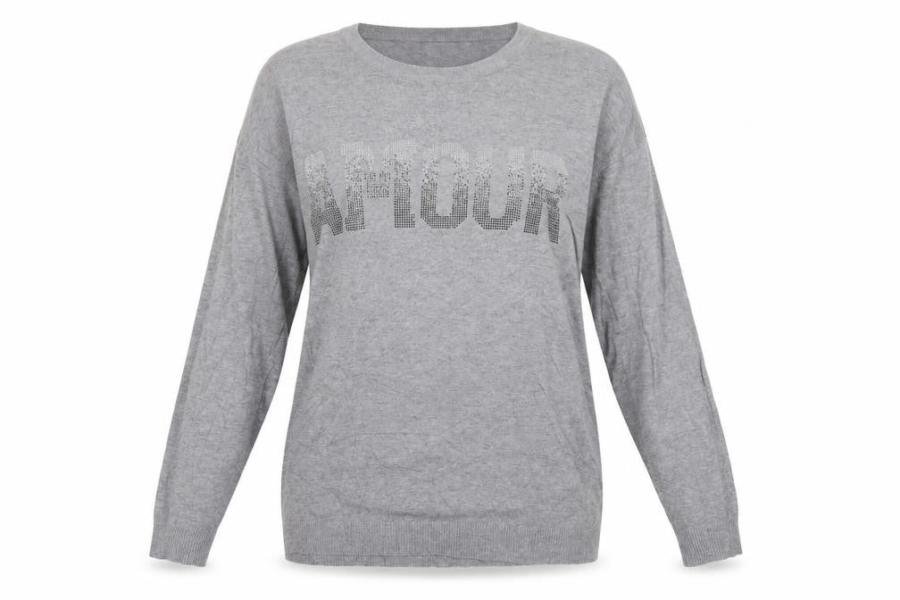 Frank Usher Women Grey XL Attitude Rhinestone Knit Pullover Jumper
