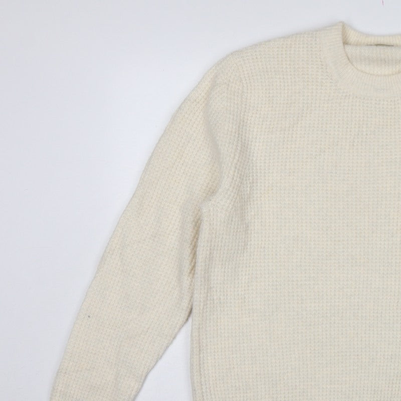 Zara Women Ivory S Waffle Knit Crew Neck Wool Blend Pullover Jumper