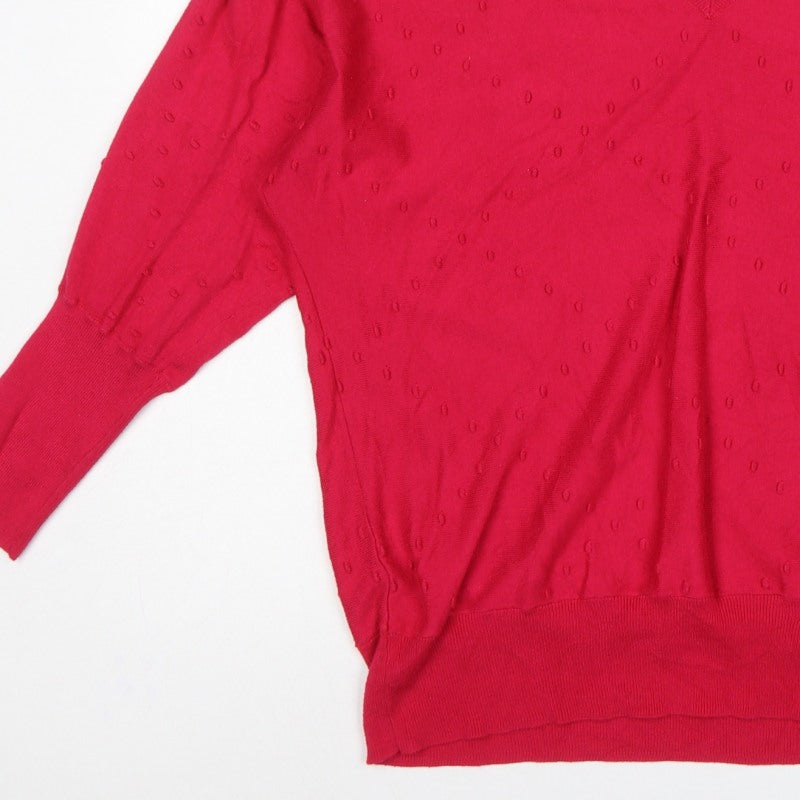 Next Women Pink V-Neck Textured Knit Jumper Size 16 L Balloon Sleeves