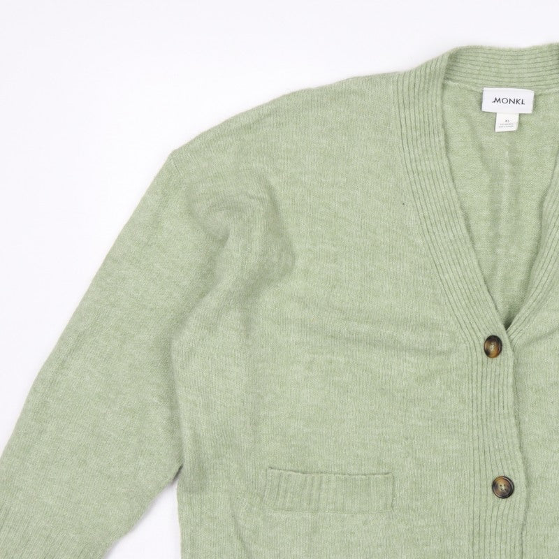Monki Women Green XS V-Neck Button Knit Cardigan Pockets