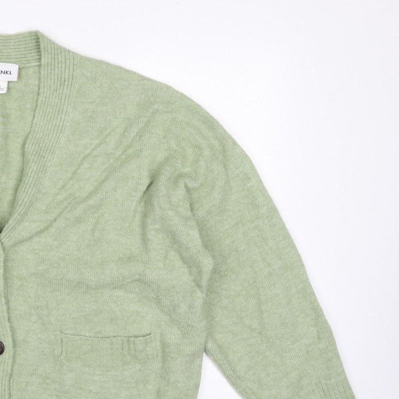 Monki Women Green XS V-Neck Button Knit Cardigan Pockets
