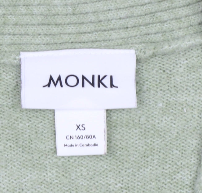 Monki Women Green XS V-Neck Button Knit Cardigan Pockets