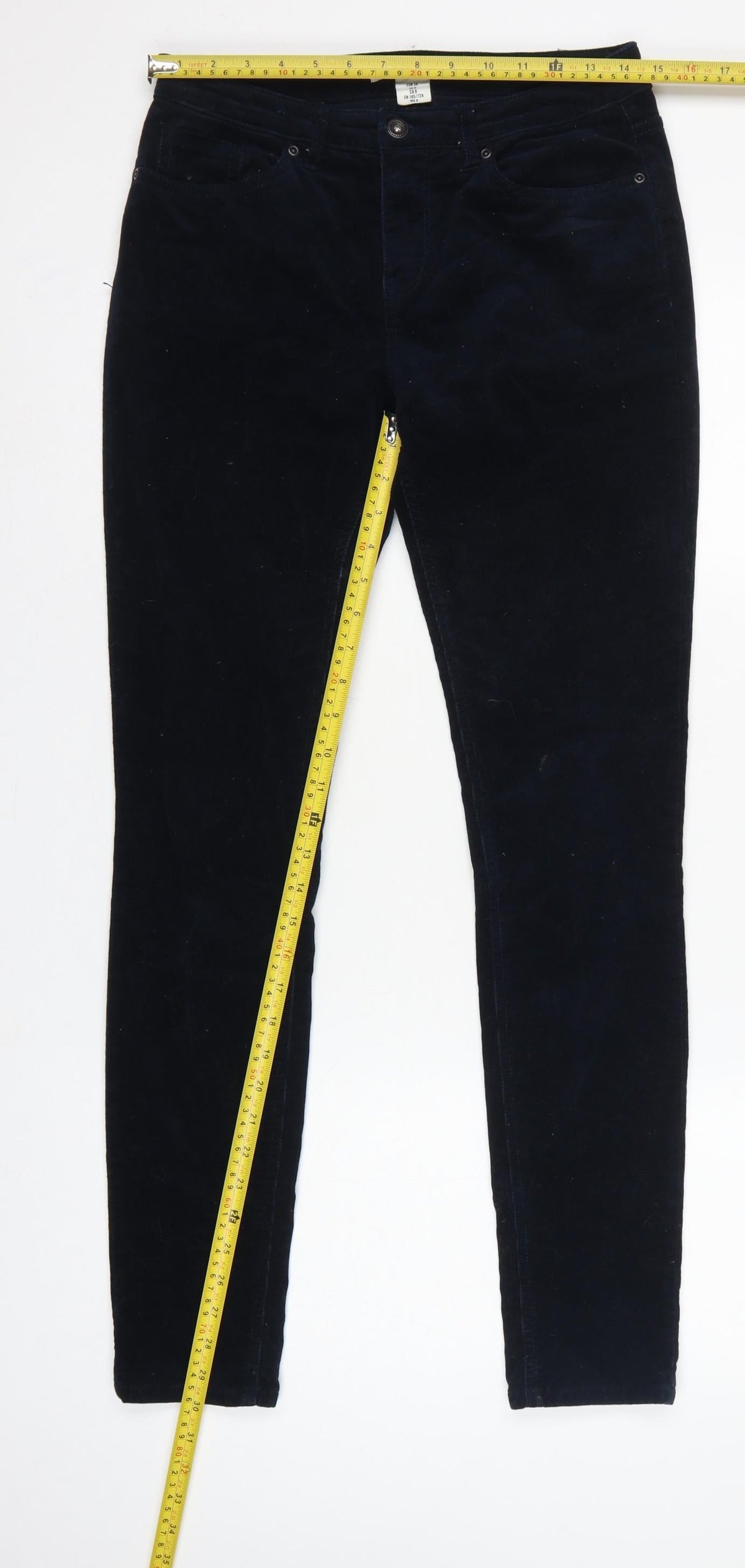 H&M L.O.G.G. Women Blue Corduroy Skinny Trousers Size 10