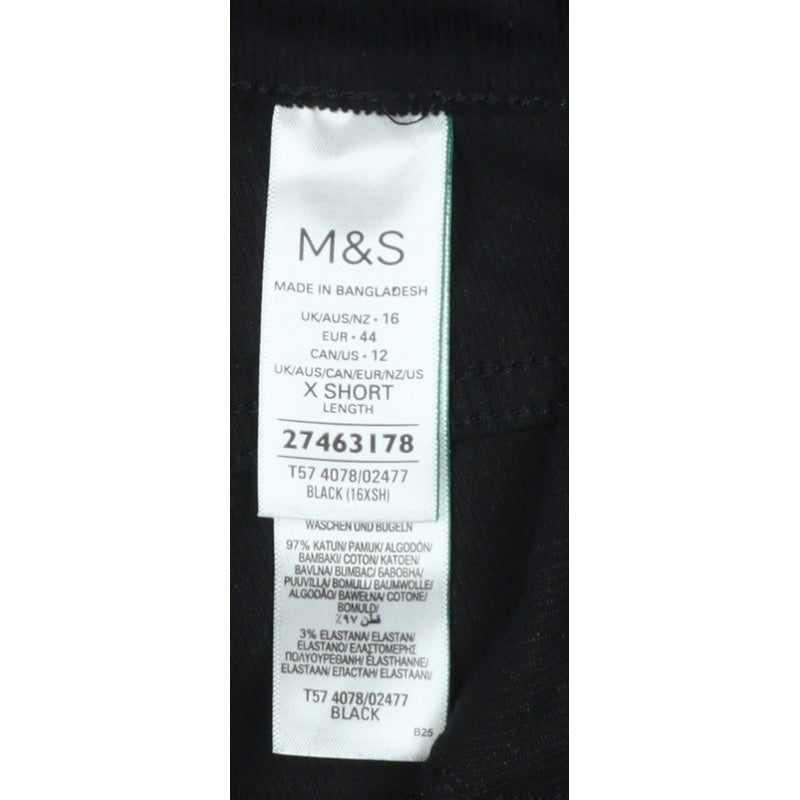 Marks & Spencer Women Black UK 16 Short Bootcut Stretch Corduroy Trousers