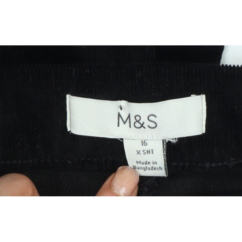 Marks & Spencer Women Black UK 16 Short Bootcut Stretch Corduroy Trousers