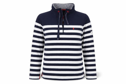 Joules Women Blue Stripe UK 14 Henley Button Neck Sweatshirt