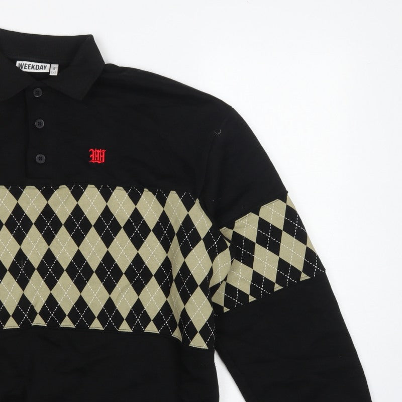 Weekday Men’s Black M Argyle Henley Collared Sweatshirt