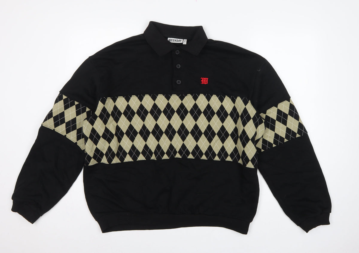 Weekday Men’s Black M Argyle Henley Collared Sweatshirt