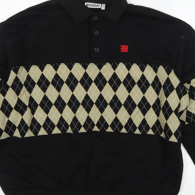 Weekday Men’s Black M Argyle Henley Collared Sweatshirt