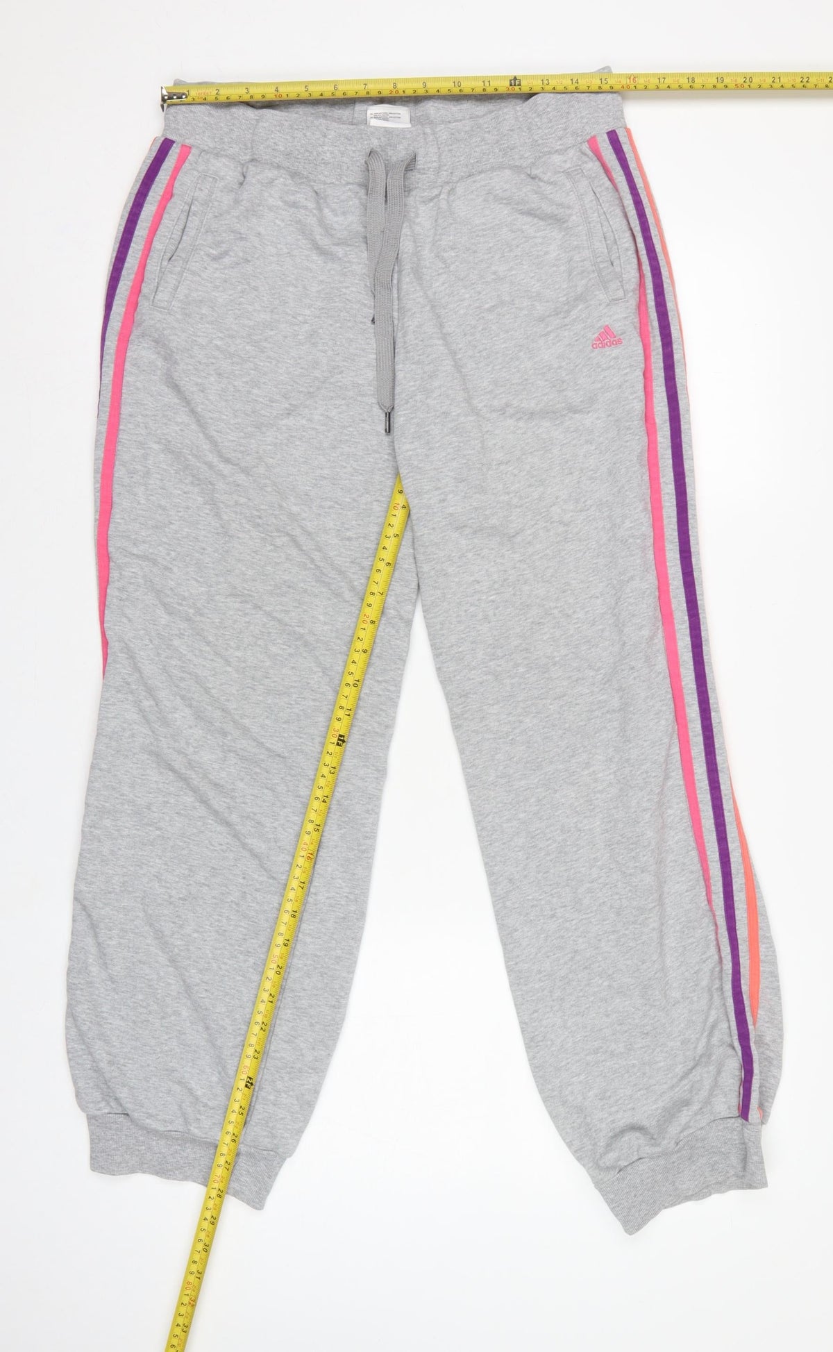 Adidas Women Grey UK 18 3 Stripe Fleece Jogger Sweatpants