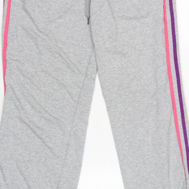 Adidas Women Grey UK 18 3 Stripe Fleece Jogger Sweatpants