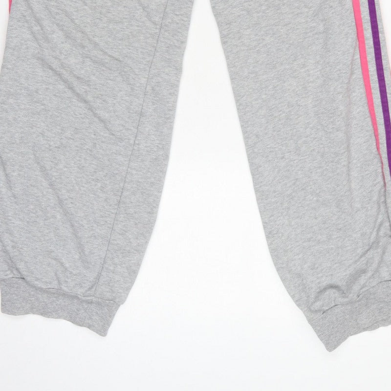 Adidas Women Grey UK 18 3 Stripe Fleece Jogger Sweatpants