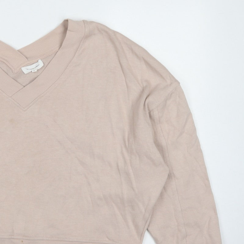 The White Company Women's Beige L V-Neck Pullover Sweatshirt Cotton