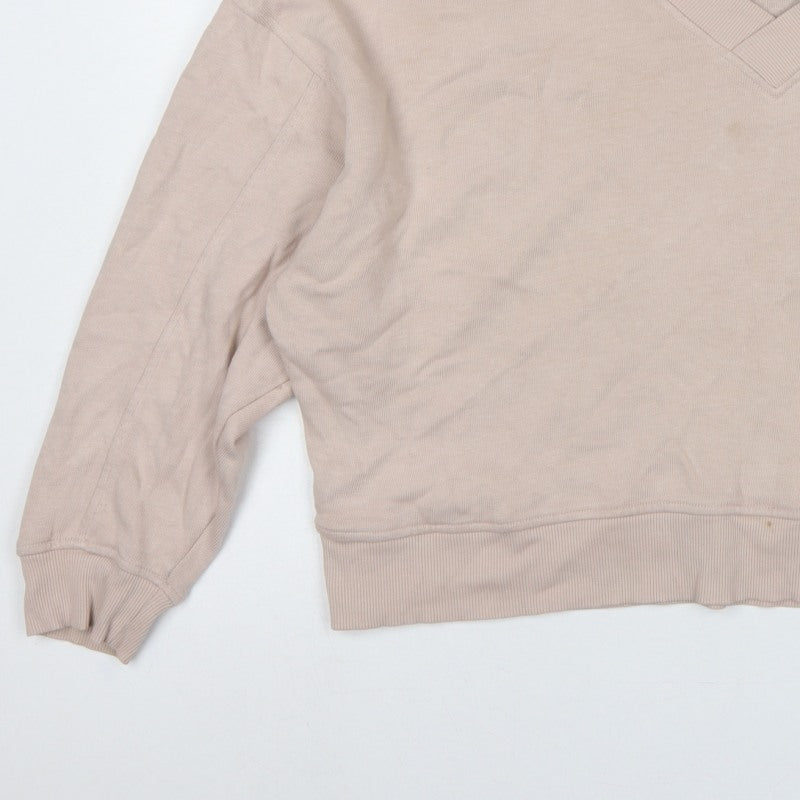 The White Company Women's Beige L V-Neck Pullover Sweatshirt Cotton
