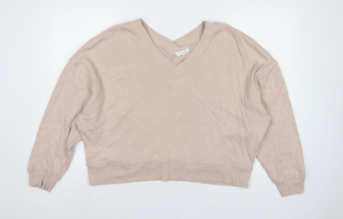The White Company Women's Beige L V-Neck Pullover Sweatshirt Cotton