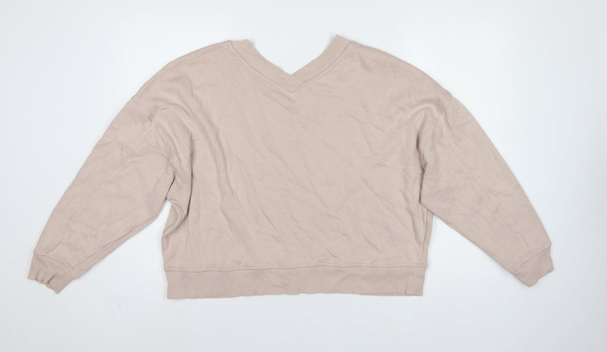 The White Company Women's Beige L V-Neck Pullover Sweatshirt Cotton