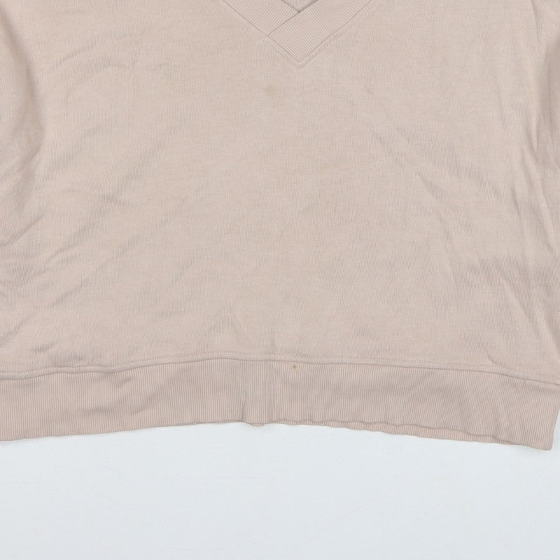 The White Company Women's Beige L V-Neck Pullover Sweatshirt Cotton