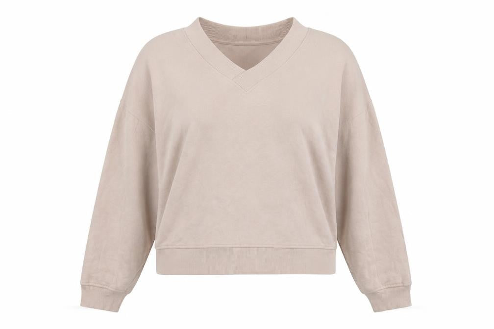 The White Company Women's Beige L V-Neck Pullover Sweatshirt Cotton