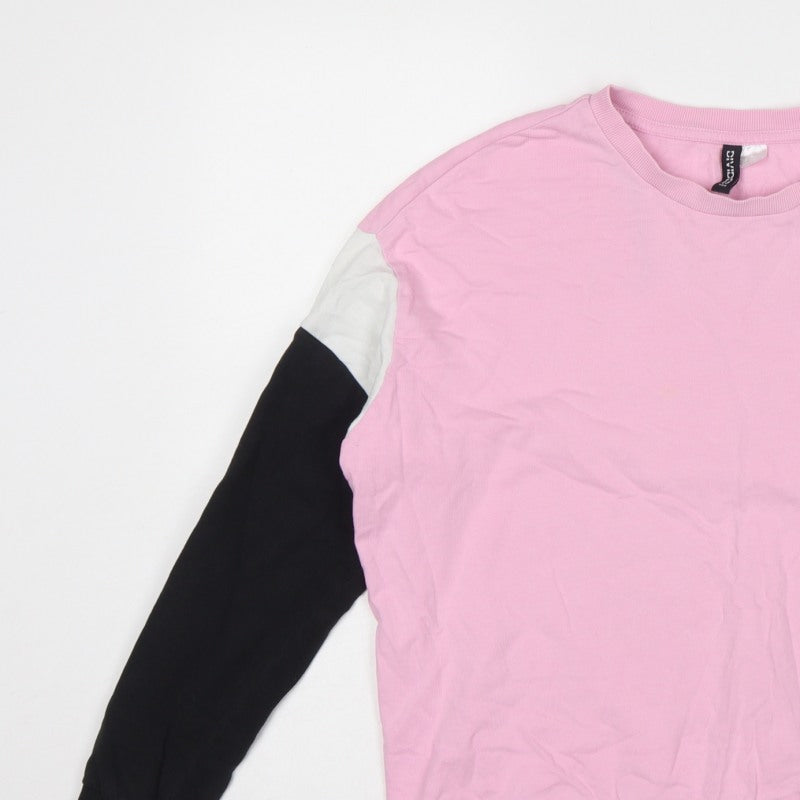 Divided H&M Women’s Pink Colourblock Crew Neck Pullover Sweatshirt UK 14 M