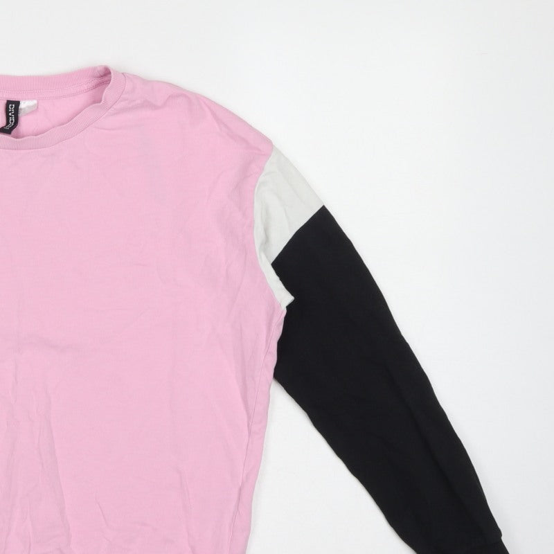 Divided H&M Women’s Pink Colourblock Crew Neck Pullover Sweatshirt UK 14 M