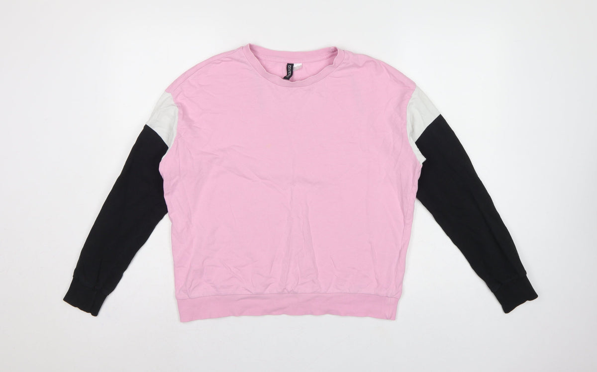 Divided H&M Women’s Pink Colourblock Crew Neck Pullover Sweatshirt UK 14 M
