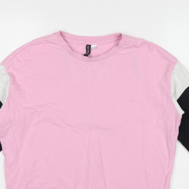 Divided H&M Women’s Pink Colourblock Crew Neck Pullover Sweatshirt UK 14 M