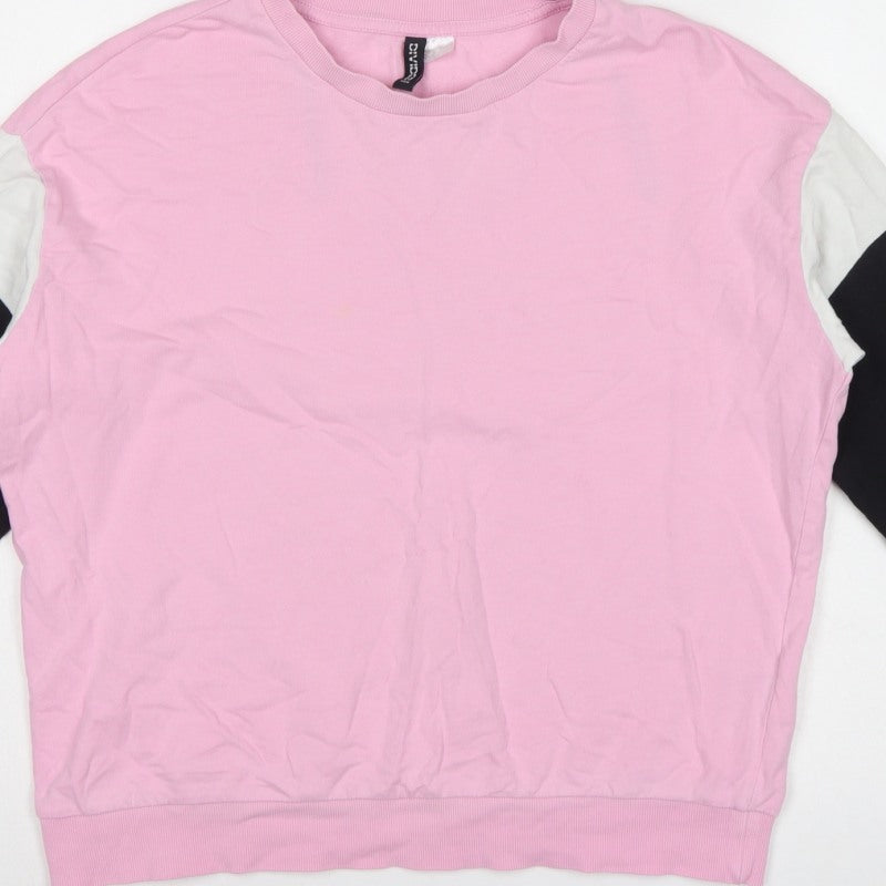Divided H&M Women’s Pink Colourblock Crew Neck Pullover Sweatshirt UK 14 M