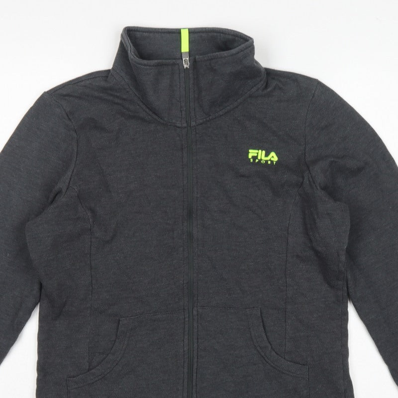 Fila Sport Women’s Grey L Full Zip Fleece Sweatshirt Logo Pockets
