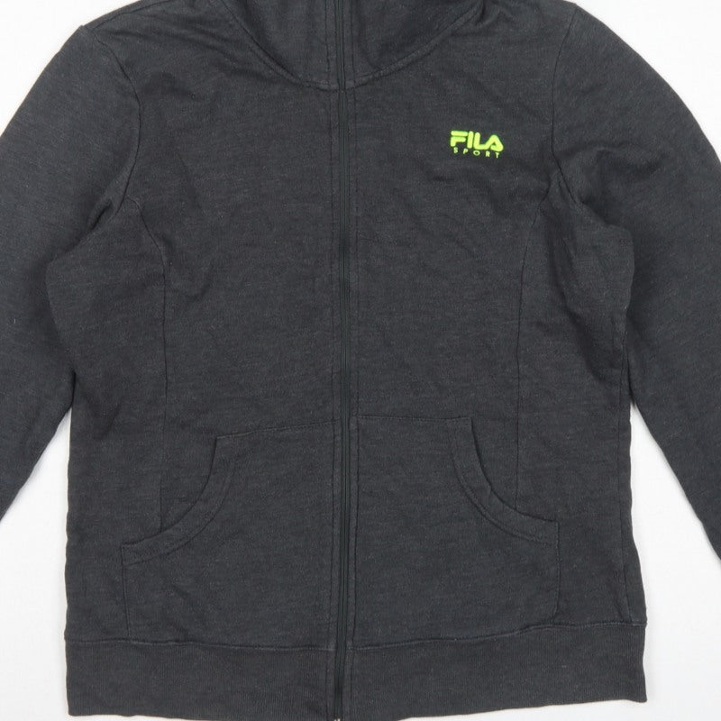 Fila Sport Women’s Grey L Full Zip Fleece Sweatshirt Logo Pockets