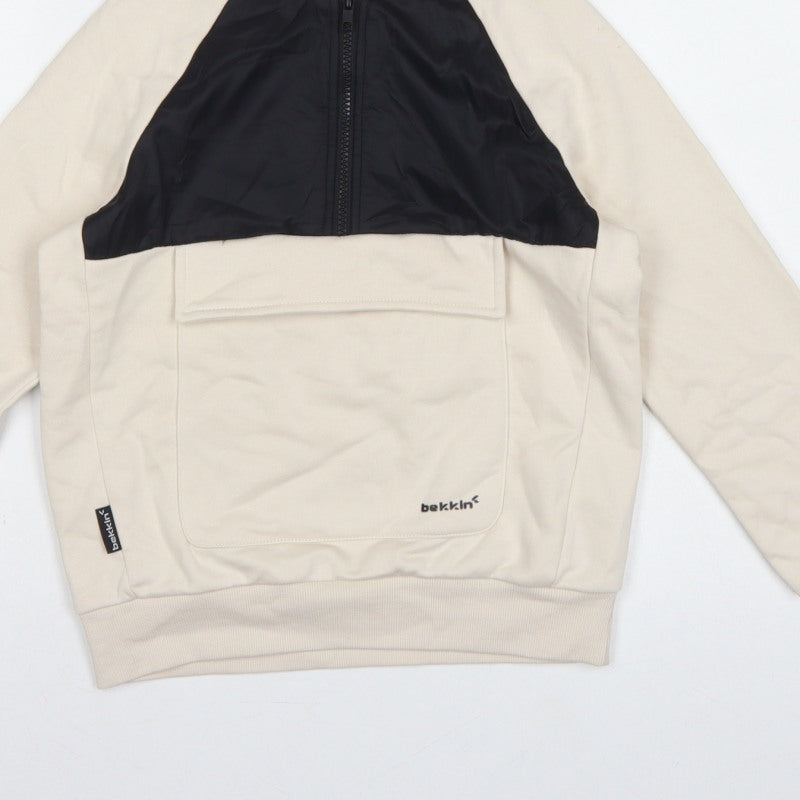 Bekkin Boys Beige Black Colourblock Half Zip Hoodie 8-9 Years