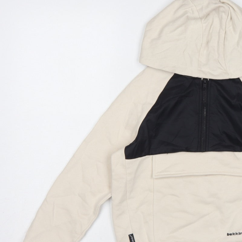 Bekkin Boys Beige Black Colourblock Half Zip Hoodie 8-9 Years