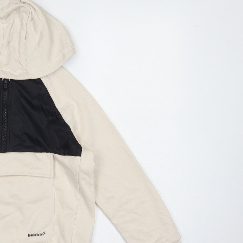 Bekkin Boys Beige Black Colourblock Half Zip Hoodie 8-9 Years