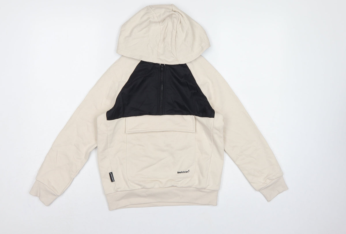 Bekkin Boys Beige Black Colourblock Half Zip Hoodie 8-9 Years