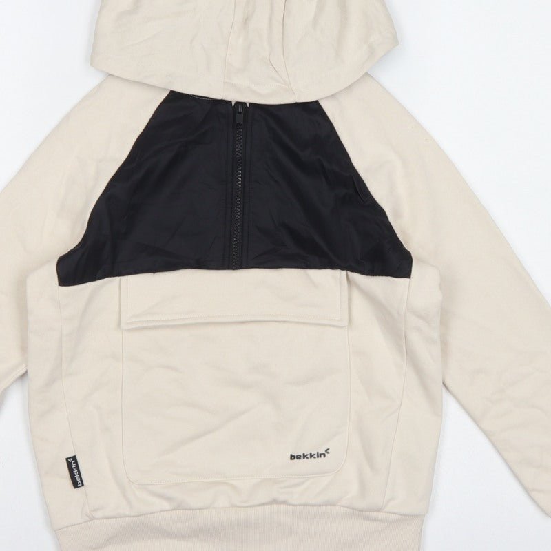 Bekkin Boys Beige Black Colourblock Half Zip Hoodie 8-9 Years