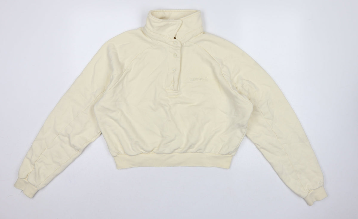 Cernucci Women’s Ivory XS Henley Logo Sweatshirt High Neck