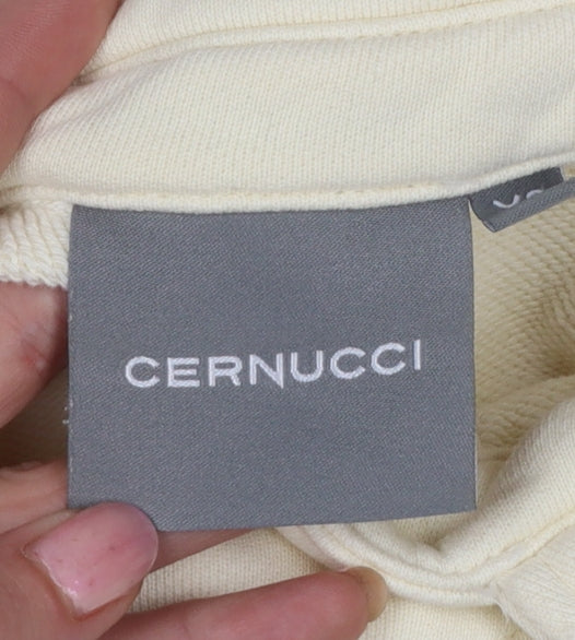 Cernucci Women’s Ivory XS Henley Logo Sweatshirt High Neck