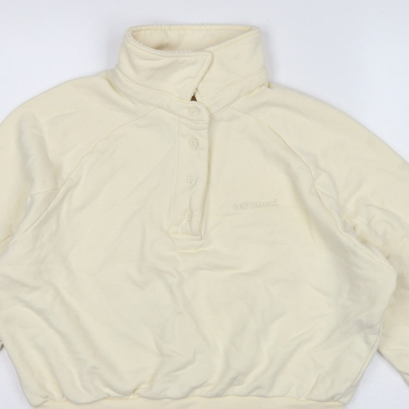 Cernucci Women’s Ivory XS Henley Logo Sweatshirt High Neck