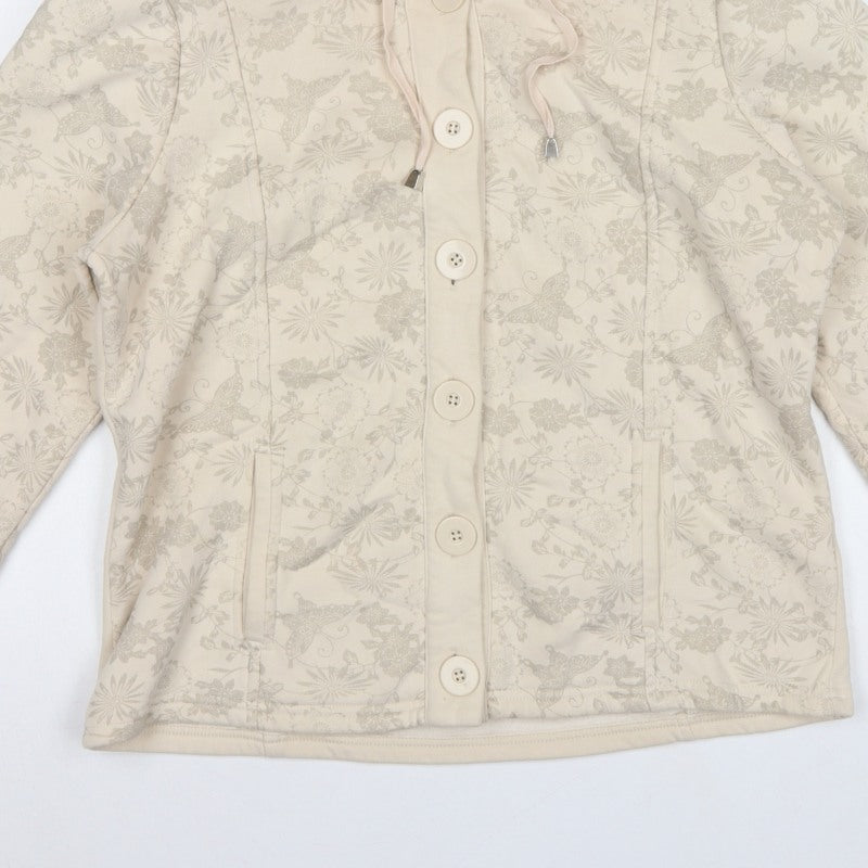Per Una Women Ivory Floral Hooded Button Cardigan Sweatshirt L