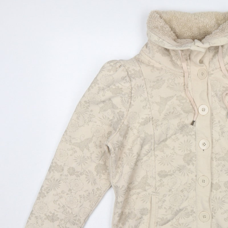 Per Una Women Ivory Floral Hooded Button Cardigan Sweatshirt L